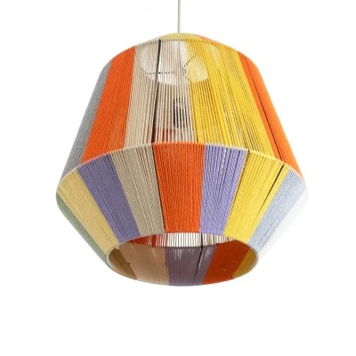 Boho Κρεμαστό Φωτιστικό SALERNO Μονόφωτο 1 x E27 AC220-240V IP20 - Φ50 x Υ50cm - Μπεζ με Λευκό και Γρι με Πορτοκαλί Λεπτό Νήμα Βαμβακερό Πλέγμα Καμπάνα GloboStar® SALERNO 02188 Boho Κρεμαστό Φωτιστικό Πλέγμα Μονόφωτο 1 x E27 IP20 Πολύχρωμο Σχοινί - Μ50 x Π50 x Υ50cm
