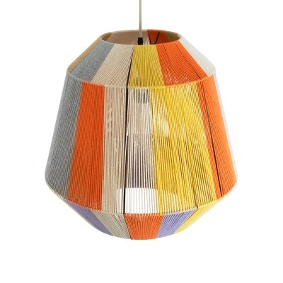Boho Κρεμαστό Φωτιστικό SALERNO Μονόφωτο 1 x E27 AC220-240V IP20 - Φ50 x Υ50cm - Μπεζ με Λευκό και Γρι με Πορτοκαλί Λεπτό Νήμα Βαμβακερό Πλέγμα Καμπάνα GloboStar® SALERNO 02188 Boho Κρεμαστό Φωτιστικό Πλέγμα Μονόφωτο 1 x E27 IP20 Πολύχρωμο Σχοινί - Μ50 x Π50 x Υ50cm
