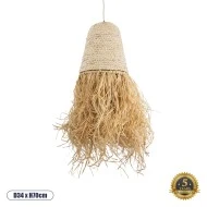 Boho Κρεμαστό Φωτιστικό LETA Μονόφωτο 1 x E27 AC220-240V IP20 - Φ34 x Υ70cm - Μπεζ Φυσική Ράφια Νήμα Πλέγμα Καμπάνα