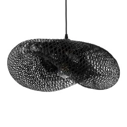 BOHO Κρεμαστό Φωτιστικό MEXICO Μονόφωτο 1 x E27 AC220-240V IP20 - Μ65 x Π45 x Υ18cm - Μαύρο Ξύλινο Μπαμπού Πλέγμα