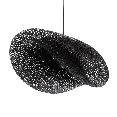 GloboStar® MEXICO 02202 Boho Κρεμαστό Φωτιστικό Πλέγμα Μονόφωτο 1 x E27 IP20 Μαύρο Ξύλο - Μ85 x Π50 x Υ30cm