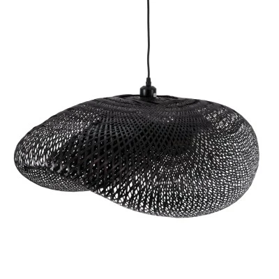 GloboStar® MEXICO 02202 Boho Κρεμαστό Φωτιστικό Πλέγμα Μονόφωτο 1 x E27 IP20 Μαύρο Ξύλο - Μ85 x Π50 x Υ30cm