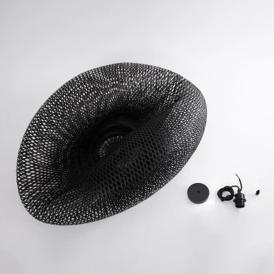 GloboStar® MEXICO 02203 Boho Κρεμαστό Φωτιστικό Πλέγμα Μονόφωτο 1 x E27 IP20 Μαύρο Ξύλο - Μ100 x Π62 x Υ33cm