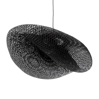 GloboStar® MEXICO 02203 Boho Κρεμαστό Φωτιστικό Πλέγμα Μονόφωτο 1 x E27 IP20 Μαύρο Ξύλο - Μ100 x Π62 x Υ33cm