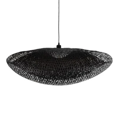 GloboStar® MEXICO 02203 Boho Κρεμαστό Φωτιστικό Πλέγμα Μονόφωτο 1 x E27 IP20 Μαύρο Ξύλο - Μ100 x Π62 x Υ33cm