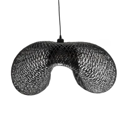 GloboStar® MEXICO 02203 Boho Κρεμαστό Φωτιστικό Πλέγμα Μονόφωτο 1 x E27 IP20 Μαύρο Ξύλο - Μ100 x Π62 x Υ33cm
