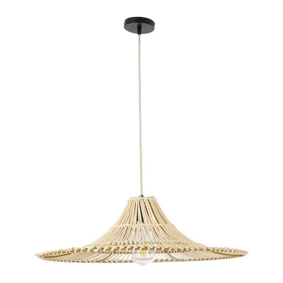 GloboStar® PALERMO 02208 Boho Κρεμαστό Φωτιστικό Πλέγμα Μονόφωτο 1 x E27 IP20 Μπεζ Ξύλο - Μ60 x Π60 x Υ20cm
