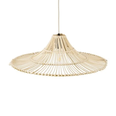 GloboStar® PALERMO 02208 Boho Κρεμαστό Φωτιστικό Πλέγμα Μονόφωτο 1 x E27 IP20 Μπεζ Ξύλο - Μ60 x Π60 x Υ20cm