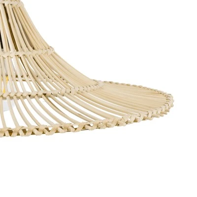 GloboStar® PALERMO 02208 Boho Κρεμαστό Φωτιστικό Πλέγμα Μονόφωτο 1 x E27 IP20 Μπεζ Ξύλο - Μ60 x Π60 x Υ20cm