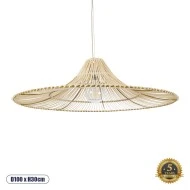 Boho Κρεμαστό Φωτιστικό PALERMO Μονόφωτο 1 x E27 AC220-240V IP20 - Φ100 x Υ30cm - Μπεζ Ξύλινο Μπαμπού Πλέγμα