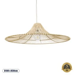Boho Κρεμαστό Φωτιστικό PALERMO Μονόφωτο 1 x E27 AC220-240V IP20 - Φ100 x Υ30cm - Μπεζ Ξύλινο Μπαμπού Πλέγμα