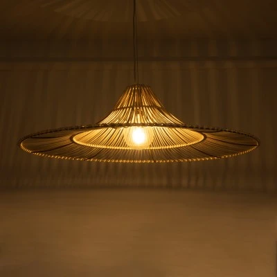 GloboStar® PALERMO 02209 Boho Κρεμαστό Φωτιστικό Πλέγμα Μονόφωτο 1 x E27 IP20 Μπεζ Ξύλο - Μ100 x Π100 x Υ30cm