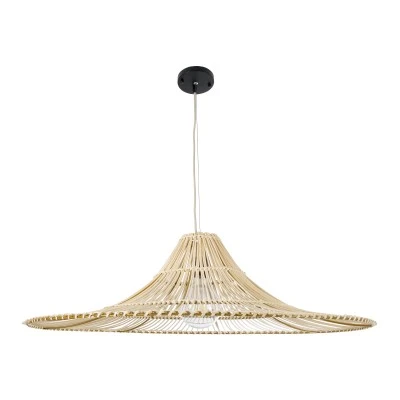 GloboStar® PALERMO 02209 Boho Κρεμαστό Φωτιστικό Πλέγμα Μονόφωτο 1 x E27 IP20 Μπεζ Ξύλο - Μ100 x Π100 x Υ30cm