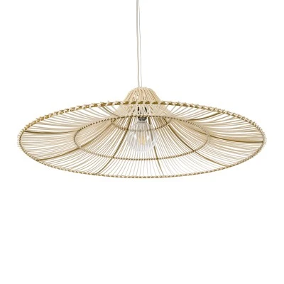 GloboStar® PALERMO 02209 Boho Κρεμαστό Φωτιστικό Πλέγμα Μονόφωτο 1 x E27 IP20 Μπεζ Ξύλο - Μ100 x Π100 x Υ30cm