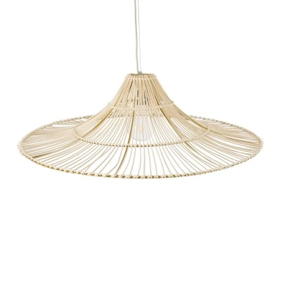 GloboStar® PALERMO 02209 Boho Κρεμαστό Φωτιστικό Πλέγμα Μονόφωτο 1 x E27 IP20 Μπεζ Ξύλο - Μ100 x Π100 x Υ30cm