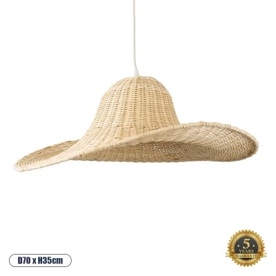 Boho Κρεμαστό Φωτιστικό ESPARGOS Μονόφωτο 1 x E27 AC220-240V IP20 - Φ70 x Υ35cm - Μπεζ Ξύλινο Μπαμπού Πλέγμα GloboStar® ESPARGOS 02214 Boho Κρεμαστό Φωτιστικό Πλέγμα Μονόφωτο 1 x E27 IP20 Μπεζ Ξύλο - Μ70 x Π70 x Υ35cm