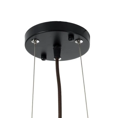 GloboStar® CORSICA 02216 Boho Κρεμαστό Φωτιστικό Καμπάνα Μονόφωτο 1 x E27 IP20 Μαύρο & Μπεζ Ξύλο - Μ70 x Π70 x Υ35cm