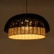 GloboStar® CORSICA 02216 Boho Κρεμαστό Φωτιστικό Καμπάνα Μονόφωτο 1 x E27 IP20 Μαύρο & Μπεζ Ξύλο - Μ70 x Π70 x Υ35cm