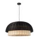 GloboStar® CORSICA 02216 Boho Κρεμαστό Φωτιστικό Καμπάνα Μονόφωτο 1 x E27 IP20 Μαύρο & Μπεζ Ξύλο - Μ70 x Π70 x Υ35cm