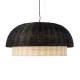 GloboStar® CORSICA 02216 Boho Κρεμαστό Φωτιστικό Καμπάνα Μονόφωτο 1 x E27 IP20 Μαύρο & Μπεζ Ξύλο - Μ70 x Π70 x Υ35cm