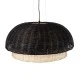 GloboStar® CORSICA 02216 Boho Κρεμαστό Φωτιστικό Καμπάνα Μονόφωτο 1 x E27 IP20 Μαύρο & Μπεζ Ξύλο - Μ70 x Π70 x Υ35cm