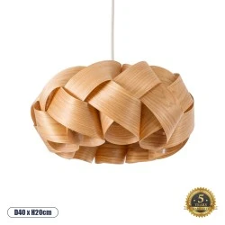 Boho Κρεμαστό Φωτιστικό SARDIGNA Μονόφωτο 1 x E27 AC220-240V IP20 - Φ40 x Υ20cm - Καφέ Λεπτό Φύλλο Ξύλου Πλέγμα