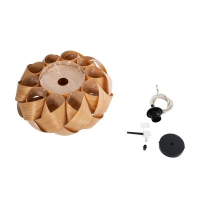 GloboStar® SARDIGNA 02217 Boho Κρεμαστό Φωτιστικό Πλέγμα Μονόφωτο 1 x E27 IP20 Καφέ Ξύλο - Μ40 x Π40 x Υ20cm