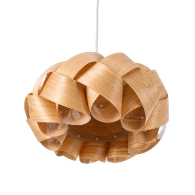 GloboStar® SARDIGNA 02217 Boho Κρεμαστό Φωτιστικό Πλέγμα Μονόφωτο 1 x E27 IP20 Καφέ Ξύλο - Μ40 x Π40 x Υ20cm