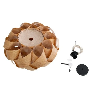GloboStar® SARDIGNA 02218 Boho Κρεμαστό Φωτιστικό Πλέγμα Μονόφωτο 1 x E27 IP20 Καφέ Ξύλο - Μ60 x Π60 x Υ30cm