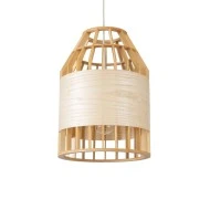 Boho Κρεμαστό Φωτιστικό GALIA Μονόφωτο 1 x E27 AC220-240V IP20 - Φ30 x Υ40cm - Μπεζ Ξύλινο Μπαμπού Πλέγμα Καμπάνα