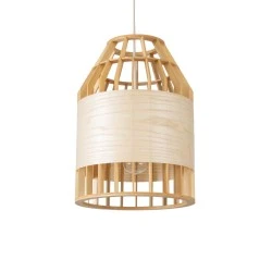 Boho Κρεμαστό Φωτιστικό GALIA Μονόφωτο 1 x E27 AC220-240V IP20 - Φ30 x Υ40cm - Μπεζ Ξύλινο Μπαμπού Πλέγμα Καμπάνα