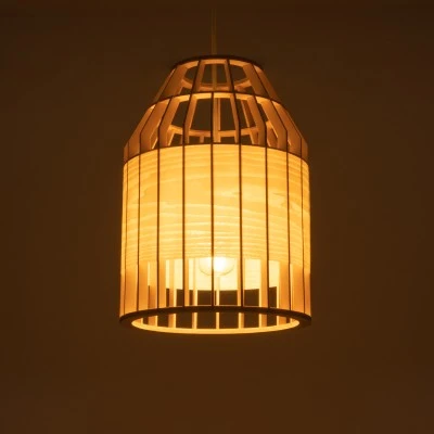 GloboStar® GALIA 02219 Boho Κρεμαστό Φωτιστικό Πλέγμα Μονόφωτο 1 x E27 IP20 Μπεζ & Καφέ Ξύλο - Μ30 x Π30 x Υ40cm