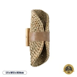 Φωτιστικό Boho επιτοίχιο  απλίκα δίφωτο 2 x G9 IP20 μπεζ ξύλο με καφέ δέρμα  Μ11 x Π13 x Υ30cm