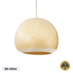 Boho Κρεμαστό Φωτιστικό KAILANI Μονόφωτο 1 x E27 AC220-240V IP20 - Φ40 x Υ30cm - Μπεζ Λεπτό Φύλλο Ξύλου Καμπάνα