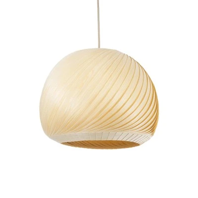 GloboStar® KAILANI 02242 Boho Κρεμαστό Φωτιστικό Οροφής Μονόφωτο 1 x E27 AC220-240V IP20 - Φ40 x Υ30cm - Μπεζ Λεπτό Φύλλο Ξύλου Καμπάνα