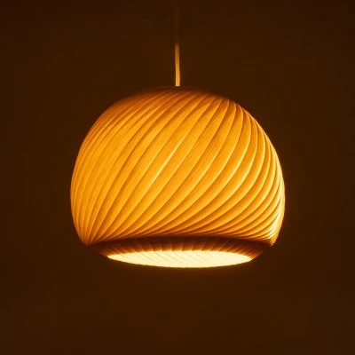 GloboStar® KAILANI 02242 Boho Κρεμαστό Φωτιστικό Οροφής Μονόφωτο 1 x E27 AC220-240V IP20 - Φ40 x Υ30cm - Μπεζ Λεπτό Φύλλο Ξύλου Καμπάνα