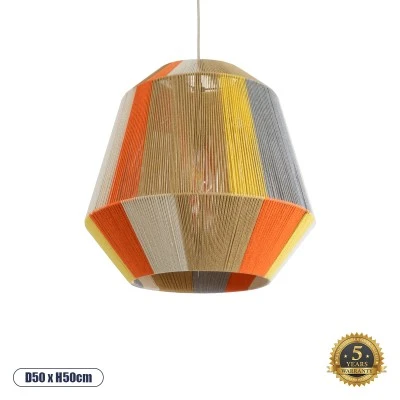 Boho Κρεμαστό Φωτιστικό SALERNO Μονόφωτο 1 x E27 AC220-240V IP20 - Φ50 x Υ50cm - Μπεζ με Λευκό και Γρι με Πορτοκαλί Λεπτό Νήμα Βαμβακερό Πλέγμα Καμπάνα GloboStar® SALERNO 02289 Boho Κρεμαστό Φωτιστικό Πλέγμα Μονόφωτο 1 x E27 IP20 Πολύχρωμο Σχοινί - Μ50 x Π50 x Υ50cm