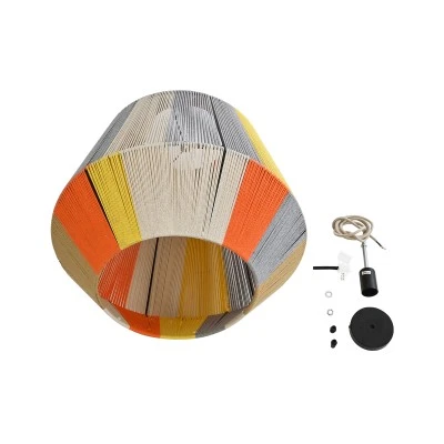Boho Κρεμαστό Φωτιστικό SALERNO Μονόφωτο 1 x E27 AC220-240V IP20 - Φ50 x Υ50cm - Μπεζ με Λευκό και Γρι με Πορτοκαλί Λεπτό Νήμα Βαμβακερό Πλέγμα Καμπάνα GloboStar® SALERNO 02289 Boho Κρεμαστό Φωτιστικό Πλέγμα Μονόφωτο 1 x E27 IP20 Πολύχρωμο Σχοινί - Μ50 x Π50 x Υ50cm