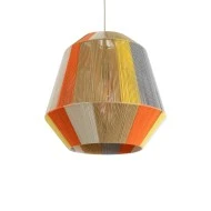 Boho Κρεμαστό Φωτιστικό SALERNO Μονόφωτο 1 x E27 AC220-240V IP20 - Φ50 x Υ50cm - Μπεζ με Λευκό και Γρι με Πορτοκαλί Λεπτό Νήμα Βαμβακερό Πλέγμα Καμπάνα