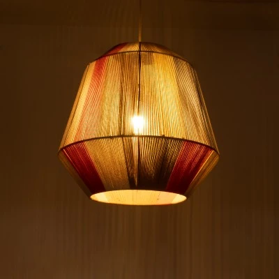 Boho Κρεμαστό Φωτιστικό SALERNO Μονόφωτο 1 x E27 AC220-240V IP20 - Φ50 x Υ50cm - Μπεζ με Λευκό και Γρι με Πορτοκαλί Λεπτό Νήμα Βαμβακερό Πλέγμα Καμπάνα GloboStar® SALERNO 02289 Boho Κρεμαστό Φωτιστικό Πλέγμα Μονόφωτο 1 x E27 IP20 Πολύχρωμο Σχοινί - Μ50 x Π50 x Υ50cm