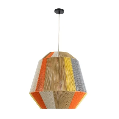 Boho Κρεμαστό Φωτιστικό SALERNO Μονόφωτο 1 x E27 AC220-240V IP20 - Φ50 x Υ50cm - Μπεζ με Λευκό και Γρι με Πορτοκαλί Λεπτό Νήμα Βαμβακερό Πλέγμα Καμπάνα GloboStar® SALERNO 02289 Boho Κρεμαστό Φωτιστικό Πλέγμα Μονόφωτο 1 x E27 IP20 Πολύχρωμο Σχοινί - Μ50 x Π50 x Υ50cm