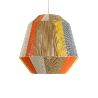 Boho Κρεμαστό Φωτιστικό SALERNO Μονόφωτο 1 x E27 AC220-240V IP20 - Φ50 x Υ50cm - Μπεζ με Λευκό και Γρι με Πορτοκαλί Λεπτό Νήμα Βαμβακερό Πλέγμα Καμπάνα GloboStar® SALERNO 02289 Boho Κρεμαστό Φωτιστικό Πλέγμα Μονόφωτο 1 x E27 IP20 Πολύχρωμο Σχοινί - Μ50 x Π50 x Υ50cm