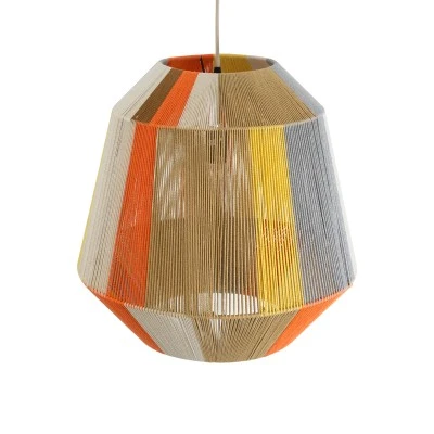 Boho Κρεμαστό Φωτιστικό SALERNO Μονόφωτο 1 x E27 AC220-240V IP20 - Φ50 x Υ50cm - Μπεζ με Λευκό και Γρι με Πορτοκαλί Λεπτό Νήμα Βαμβακερό Πλέγμα Καμπάνα GloboStar® SALERNO 02289 Boho Κρεμαστό Φωτιστικό Πλέγμα Μονόφωτο 1 x E27 IP20 Πολύχρωμο Σχοινί - Μ50 x Π50 x Υ50cm
