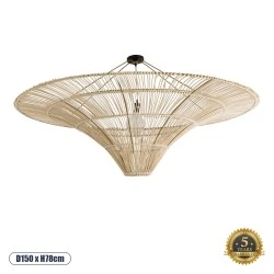Φωτιστικό οροφής boho PALERMO GLOBOSTAR 1xE27 AC/DC 12-265V μπαμπού IP20 Φ150xΥ78cm μπεζ πλέγμα