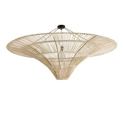 Φωτιστικό οροφής boho PALERMO GLOBOSTAR 1xE27 AC/DC 12-265V μπαμπού IP20 Φ150xΥ78cm μπεζ πλέγμα