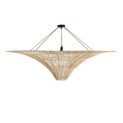 GloboStar® PALERMO 02309 Boho Φωτιστικό Οροφής Πλέγμα Μονόφωτο 1 x E27 IP20 Μπεζ Ξύλο - Μ150 x Π150 x Υ78cm