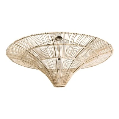GloboStar® PALERMO 02309 Boho Φωτιστικό Οροφής Πλέγμα Μονόφωτο 1 x E27 IP20 Μπεζ Ξύλο - Μ150 x Π150 x Υ78cm