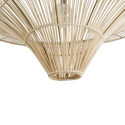 GloboStar® PALERMO 02309 Boho Φωτιστικό Οροφής Πλέγμα Μονόφωτο 1 x E27 IP20 Μπεζ Ξύλο - Μ150 x Π150 x Υ78cm
