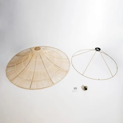 GloboStar® PALERMO 02309 Boho Φωτιστικό Οροφής Πλέγμα Μονόφωτο 1 x E27 IP20 Μπεζ Ξύλο - Μ150 x Π150 x Υ78cm