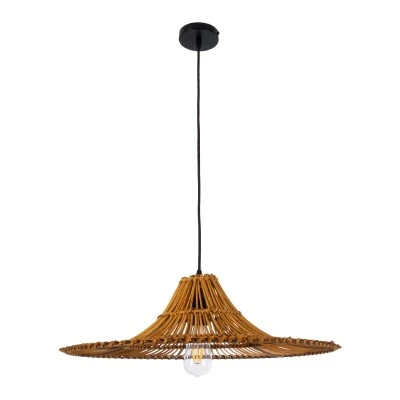 Boho Κρεμαστό Φωτιστικό PALERMO Μονόφωτο 1 x E27 AC220-240V IP20 - Φ60 x Υ18cm - Μπεζ Καφέ Ξύλινο Μπαμπού Πλέγμα GloboStar® PALERMO 02310 Boho Κρεμαστό Φωτιστικό Πλέγμα Μονόφωτο 1 x E27 IP20 Καφέ Ξύλο - Μ60 x Π60 x Υ18cm